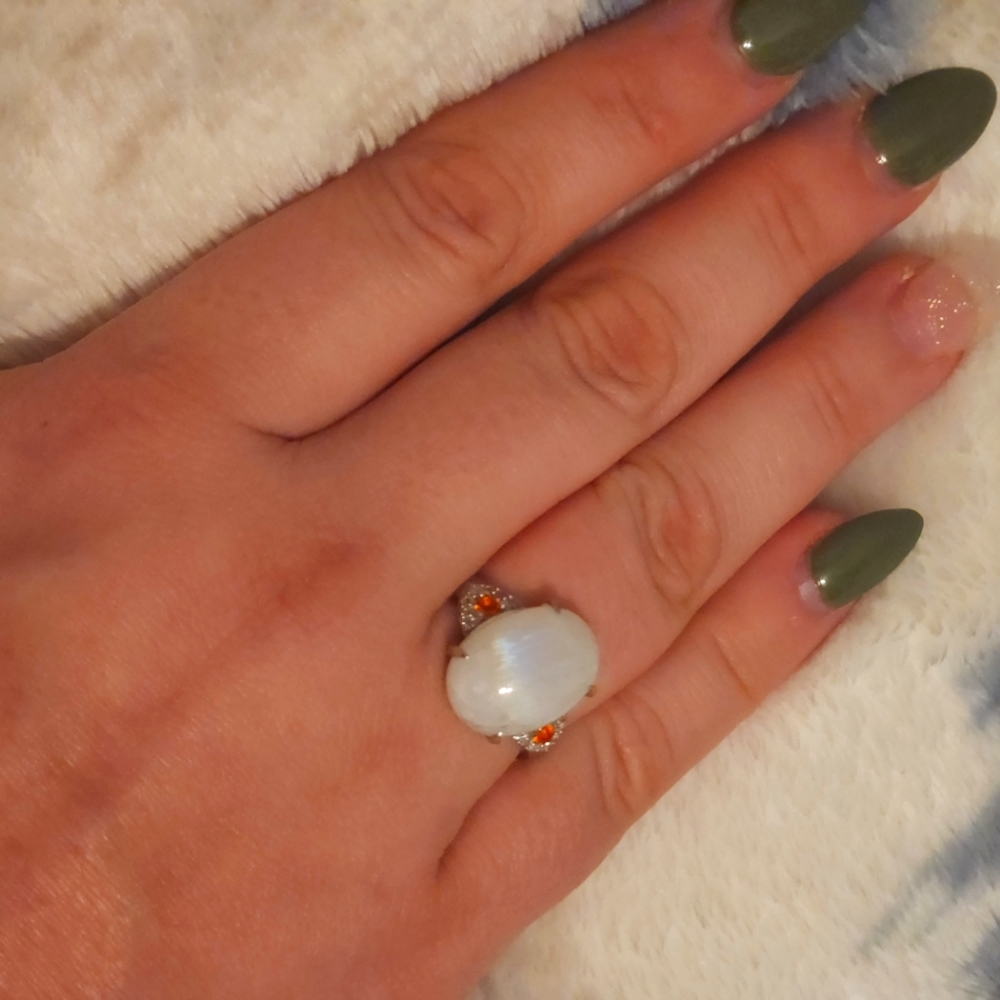 Rainbow moonstone and fire opal ring 11.38 ct - Picture 7 of 7